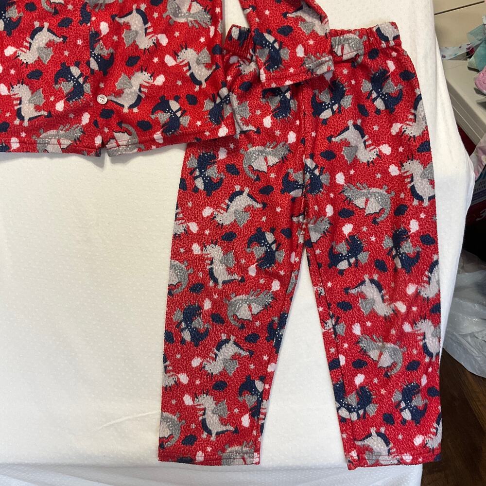 Mon Petit Boys Pijama Set size 3Y Red Long Sleeve Dragons Fleece - Picture 4 of 4